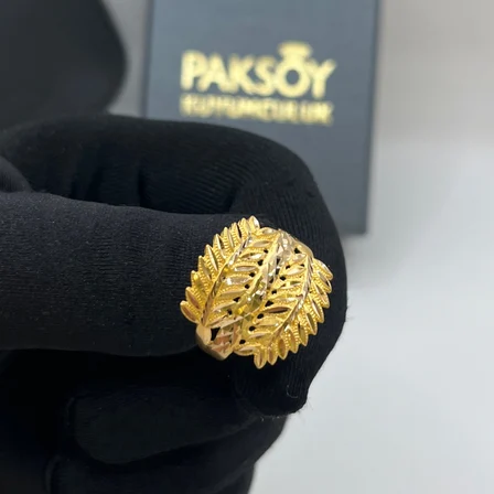 Başak Yaprak Kalemli Ajurlu Altın Yüzük 22 Ayar 4.91 Gram Kadın Hediye