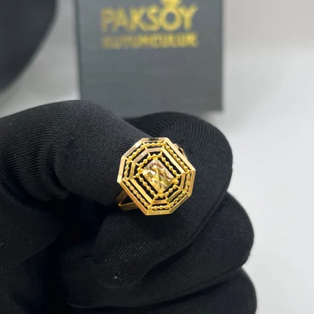 Baget Dorika Top Top Sıralı Ajurlu Çevreli Altın Yüzük 22 Ayar 4.33 Gram Kadın Hediye