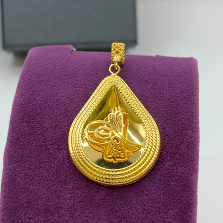 Tuğra Osmanlı Su Damlası Ajurlu Çevreli Plaka Altın Kolye Ucu 22 Ayar 4.60 Gram Kadın