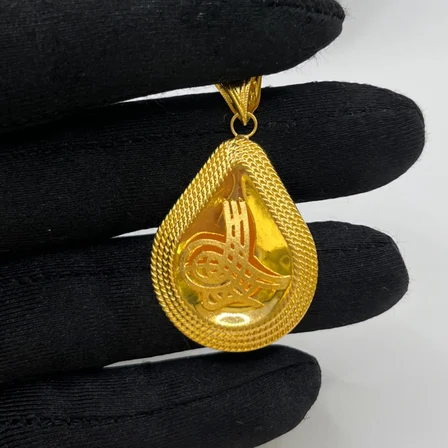 Tuğra Osmanlı Su Damlası Örgü Madalyon Çevreli Altın Kolye Ucu 22 Ayar 3.94 Gram Kadın