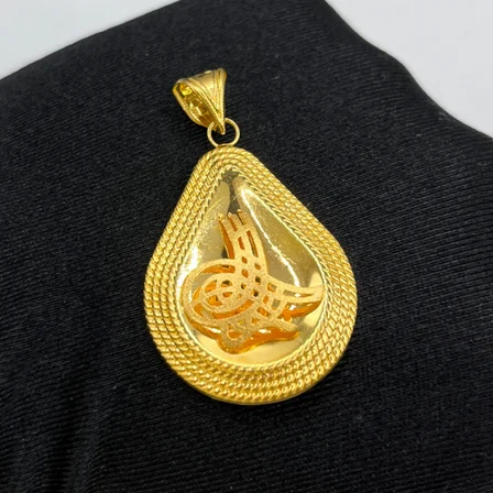 Tuğra Osmanlı Su Damlası Örgü Madalyon Çevreli Altın Kolye Ucu 22 Ayar 3.94 Gram Kadın