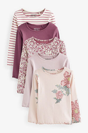 Next Baby Pamuklu Pembe Çiçek Desenli Uzun Kollu 5’li Alt Üst Takım