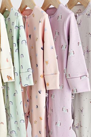 % 100 Pamuklu Hayvan Desenli 5’li Tulum Set