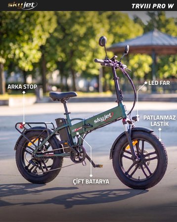 SKYJET TRVIII PRO W ÇİFT BATARYALI ELEKTRİKLİ BİSİKLET AYNA ÇANTA VE EL GAZI HEDİYELİ