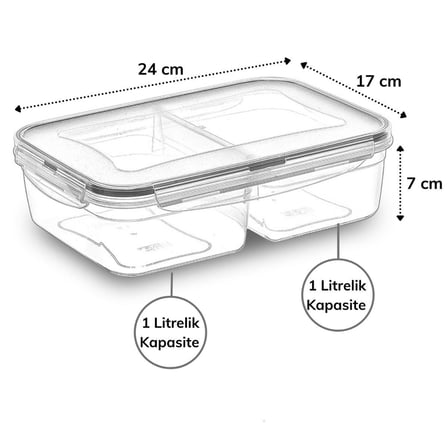 2 Bölmeli 1+1 Litre Kilitli Kapaklı Erzak Saklama Kabı LC-525 (5671) gotlthmngoxx