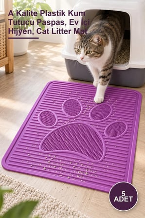 5 Adet Kedi Tuvalet Paspası – A Kalite Plastik Kum Tutucu Paspas, Ev İçi Hijyen, Cat Litter Mat