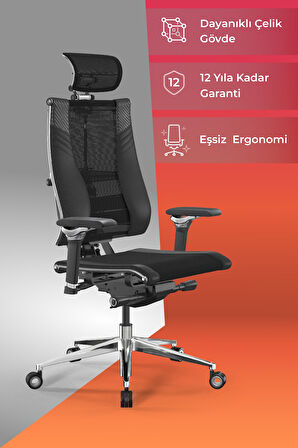 Yoga Ergonomik Koltuk | Bel Destekli, Tekerlekli, Krom Ayaklı, Fileli Yönetici Koltuğu -D5.50.15.13A