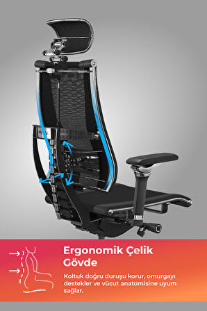 Yoga Ergonomik Koltuk | Bel Destekli, Tekerlekli, Krom Ayaklı, Fileli Yönetici Koltuğu -D5.50.15.13A