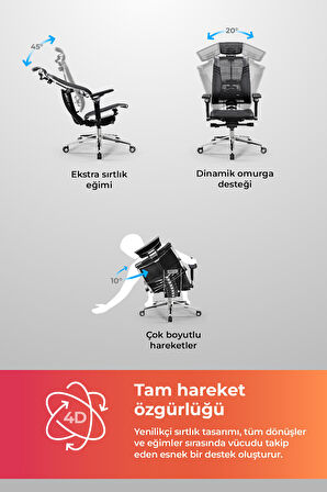 Yoga Ergonomik Koltuk | Bel Destekli, Tekerlekli, Krom Ayaklı, Fileli Yönetici Koltuğu -D5.50.15.13A