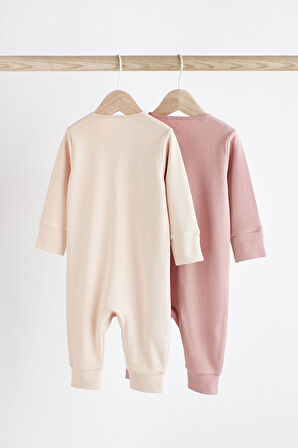 Next Baby Pamuklu Pembe Ribanalı Fermuarlı 2’li Tulum Set