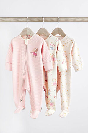 Next Baby % 100 Pamuklu Pale Pink 3’lü Tulum Set