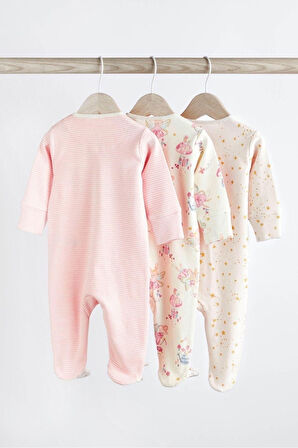 Next Baby % 100 Pamuklu Pale Pink 3’lü Tulum Set