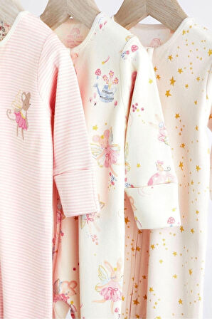 Next Baby % 100 Pamuklu Pale Pink 3’lü Tulum Set