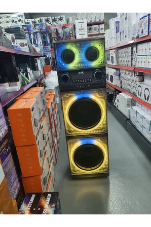 200W BÜYÜK BOY HOPARLÖR 130CM 2 ADET KABLOSUZ KARAOKE MİKROFONLU ŞARJLI BLUETOOTH SPEAKER