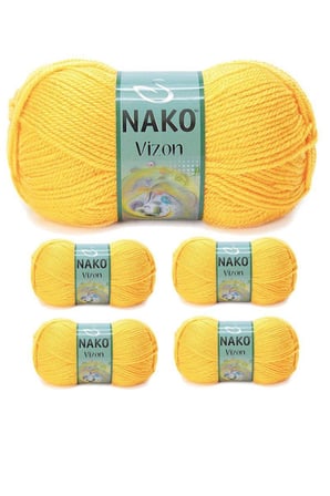 Northcity Vizon Premium Akrilik El Örgü İpi Yünü 5'li Set - Renk No:184 Sarı