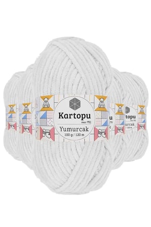 Northcity Yumurcak Kadife El Örgü İpi Kar Beyaz K010 - 5'li Paket | 100% Polyester Şiş İpi