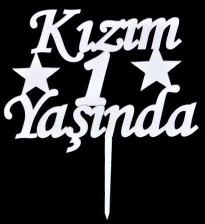 Premium İkram Dekor Süs KIZIM 1 YAŞINDA YILDIZLI GÜMÜŞ PASTA PLEKSİ