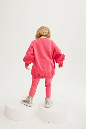 % 100 Pamuklu Pembe Sweatshirt Alt Üst Takım