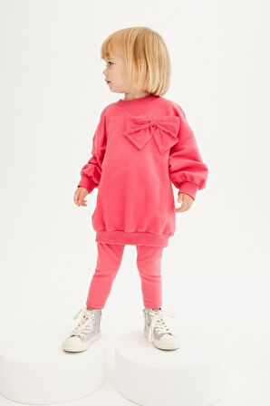 % 100 Pamuklu Pembe Sweatshirt Alt Üst Takım