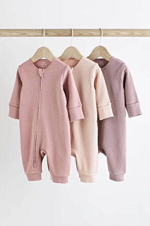 % 100 Pamuklu Pembe Fermuarlı 3’lü Tulum Set