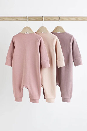 % 100 Pamuklu Pembe Fermuarlı 3’lü Tulum Set