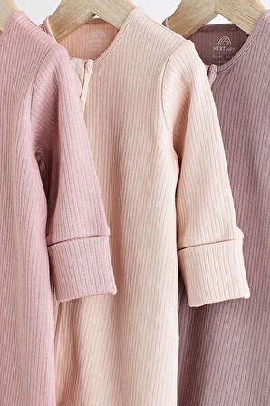 % 100 Pamuklu Pembe Fermuarlı 3’lü Tulum Set