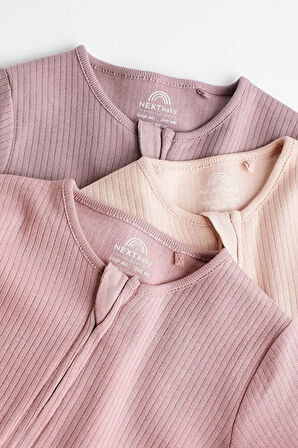 % 100 Pamuklu Pembe Fermuarlı 3’lü Tulum Set