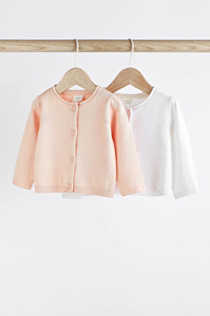 Next Baby % 100 Pamuklu Pembe Beyaz Örme Hırka 2’li Set