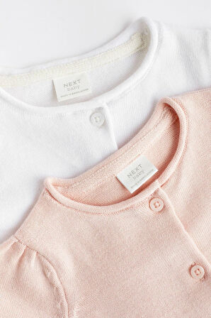 Next Baby % 100 Pamuklu Pembe Beyaz Örme Hırka 2’li Set