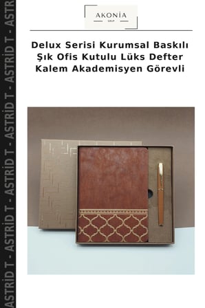 Delux Serisi Kurumsal Baskılı Şık Ofis Kutulu Lüks Defter Kalem Akademisyen Görevli
