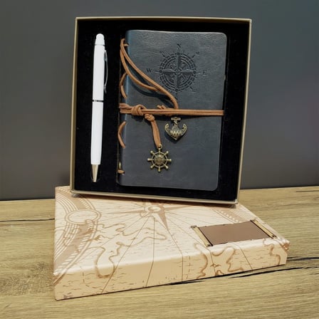 Özel Seri Okul Eşyası Sunum Seti Günlük Gri Defter Ve Beyaz Kalem Kutulu Set
