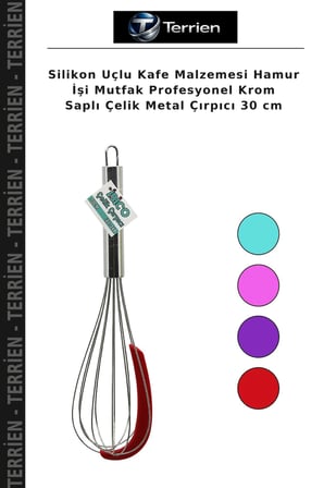 Silikon Uçlu Kafe Malzemesi Hamur İşi Mutfak Profesyonel Krom Saplı Çelik Metal Çırpıcı 30 cm