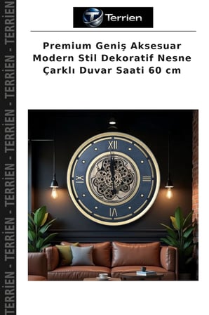 Premium Geniş Aksesuar Modern Stil Dekoratif Nesne Çarklı Duvar Saati 60 cm