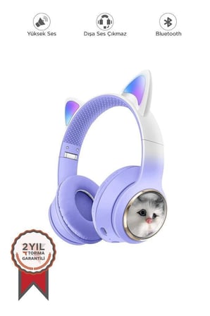 HD11 Mor Kedi Kulak Led Işıklı Bluetooth Kulaklık Katlanabilir Akıllı Cihaz Çocuk Hediyesi