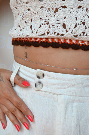 Taşlı İnce Zarif Bel Zinciri Bel Kolyesi Uzun Kolye