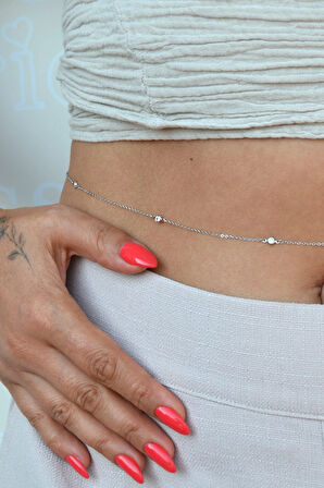 Taşlı İnce Zarif Bel Zinciri Bel Kolyesi Uzun Kolye