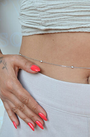 Taşlı İnce Zarif Bel Zinciri Bel Kolyesi Uzun Kolye