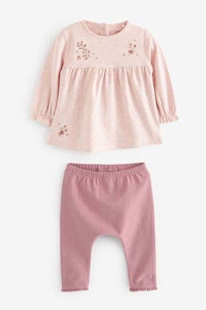 Next Baby % 100 Pamuklu Pembe Çiçek Desenli 2’li Alt Üst Takım