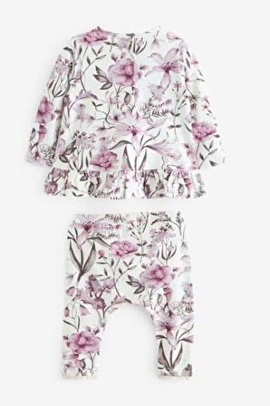 Next Baby % 100 Pamuklu Pembe Çiçek Desenli 2’li Alt Üst Takım