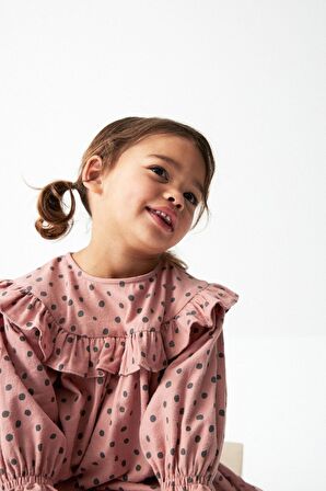 % 100 Pamuklu Pembe Puantiye Desenli Elbise Kilotlu Çorap Set