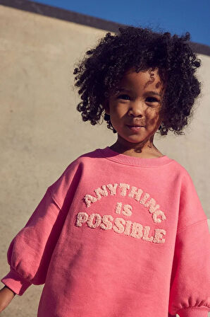 Pamuklu Pembe Baskılı Sweatshirt Tayt Alt Üst Takım