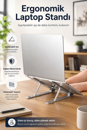 Delux Serisi Laptop Standı JX18 Gümüş Ofis Ekipman Masaüstü