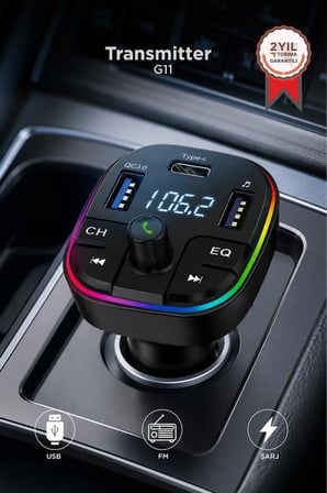 Teknik Kontrol Mobil Transmitter Şarj Özellikli Dijital Göstergeli Bluetooth G11 Siyah