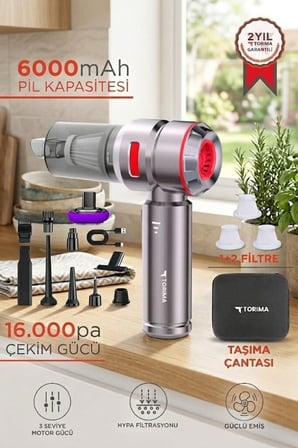 Araç İçi Süpürge 4IN1 HL121 Kırmızı 17000PA Taşıt Eşyası El Süpürgesi Elektrikli Alet
