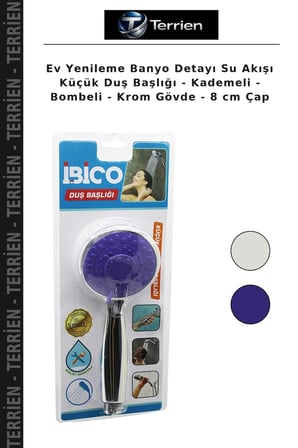 Ev Yenileme Banyo Detayı Su Akışı Küçük Duş Başlığı - Kademeli - Bombeli - Krom Gövde - 8 cm Çap