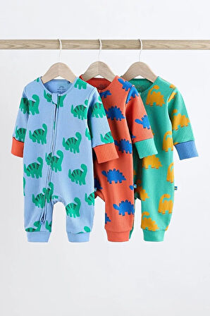 % 100 Pamuklu Parlak Dino Desenli 3’lü Tulum Set