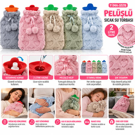PELUŞLU SICAK SU TORBASI RENKLİ 2LT - HERHANGİ BİR RENK GÖNDERİLİR (5671) gotlthmngoxx