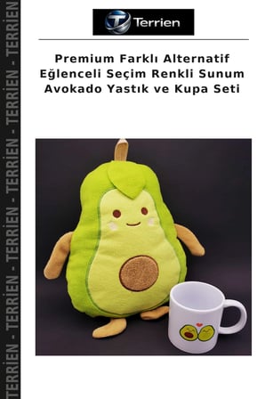 Premium Farklı Alternatif Eğlenceli Seçim Renkli Sunum Avokado Yastık ve Kupa Seti