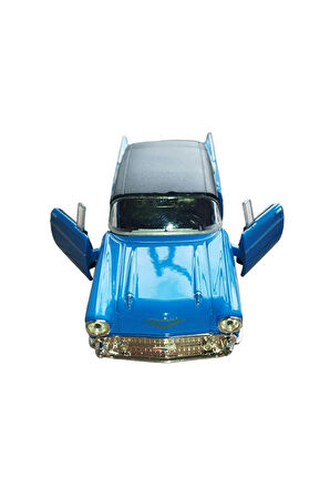 Lisanslı 1957 Chevrolet Bel Air Çek Bırak Model Metal Araba (1:34) MAVİ