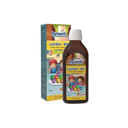 LizinKid-B12 Lizin, B Vitaminleri, Selenyum, Krom Ve Çinko İçeren Şeftali Aromalı Sıvı Takviye Edici  Gıda 150ml 